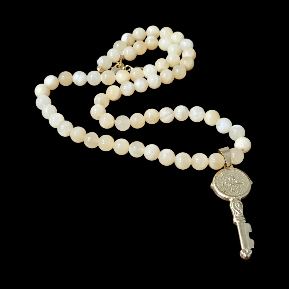 Vintage Hamdmade Beaded Gold Key Pendant Necklace